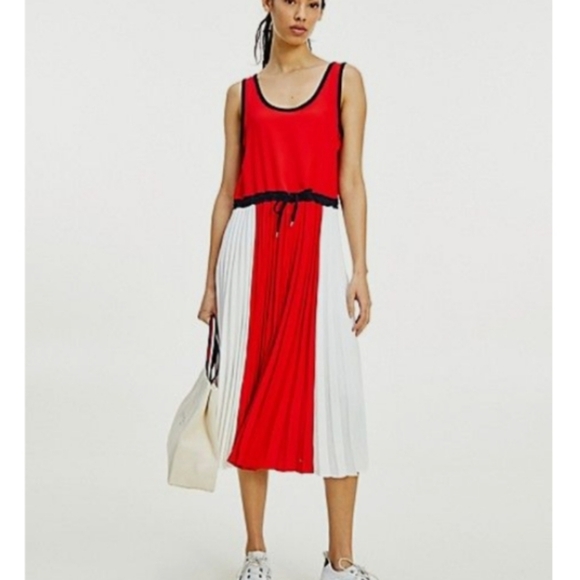 Tommy Hilfiger  Twill F&F Pleated Midi Dress  Size 14 - Picture 1 of 8